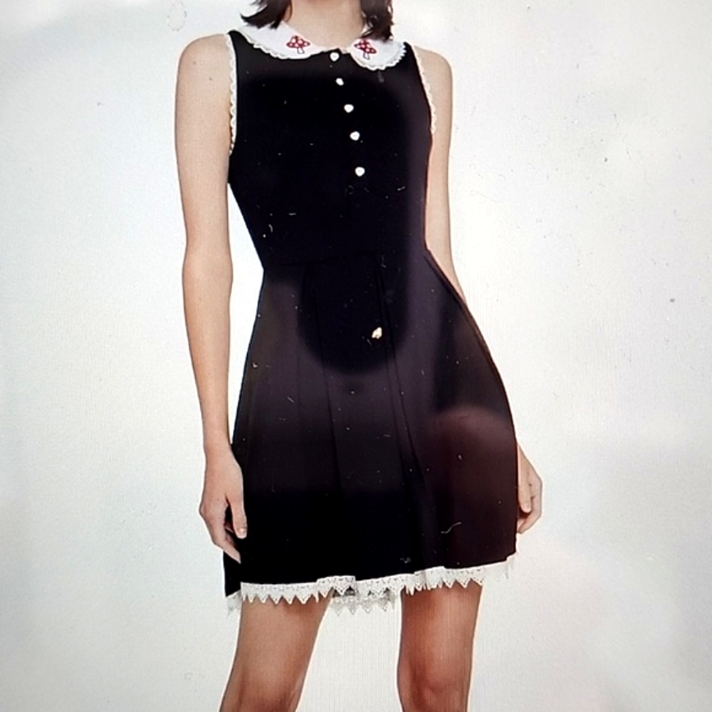 Hot Topic, Mushroom Collar Black Trim Dress With Pockets